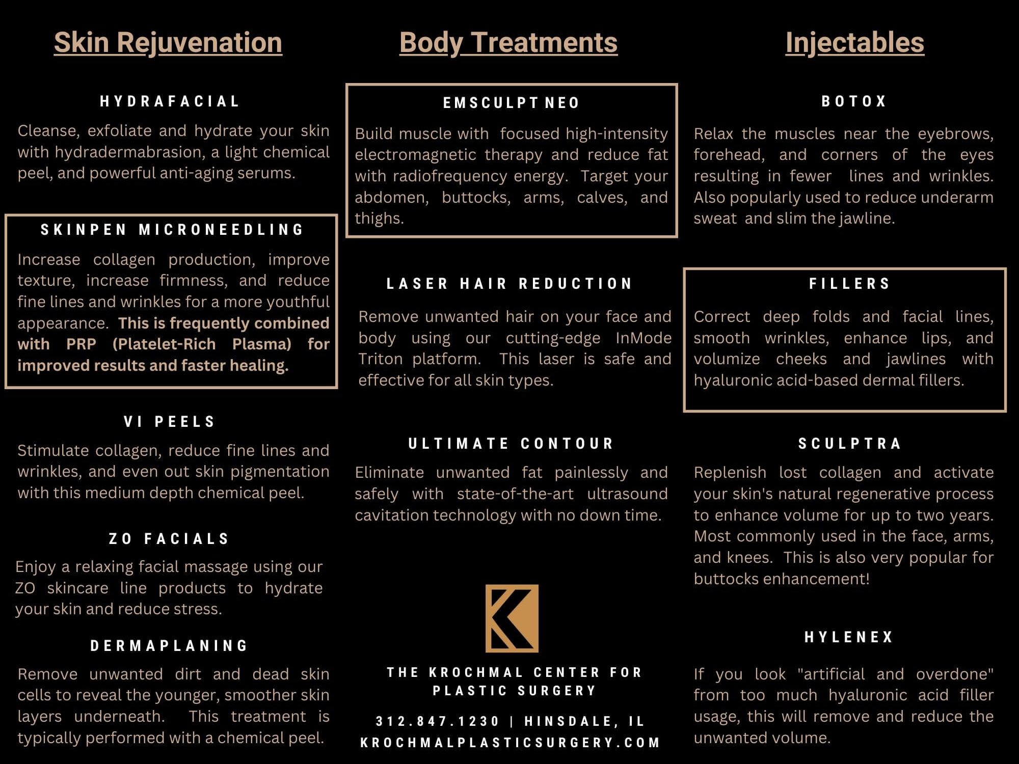 Hinsdale MedSpa menu of our treatments and services